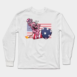 Pig On Firework Eating Popcorn Long Sleeve T-Shirt